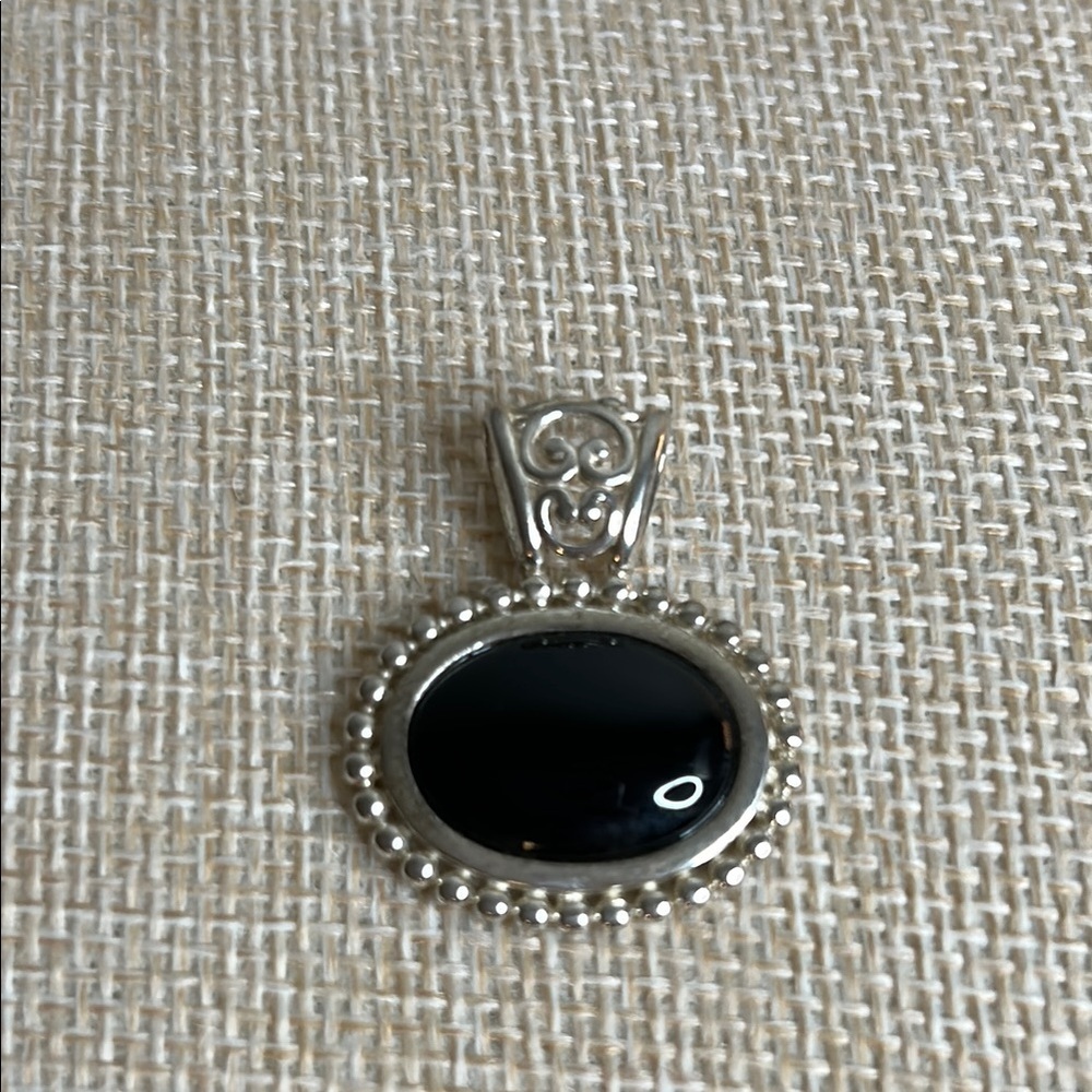 Sterling Silver Onyx Cabochon Oval Beaded Filigree Pendant NV Nevada Ornate 925 - Picture 3 of 10